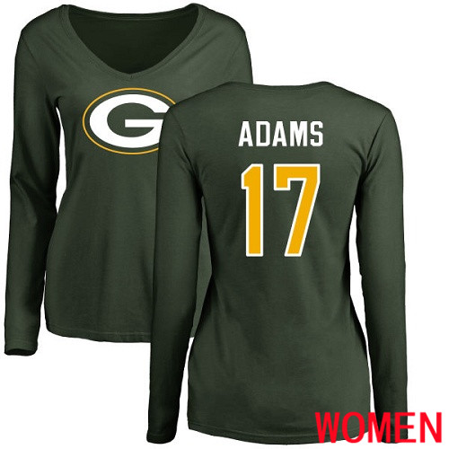 Green Bay Packers Green Women #17 Adams Davante Name And Number Logo Nike NFL Long Sleeve T Shirt->women nfl jersey->Women Jersey